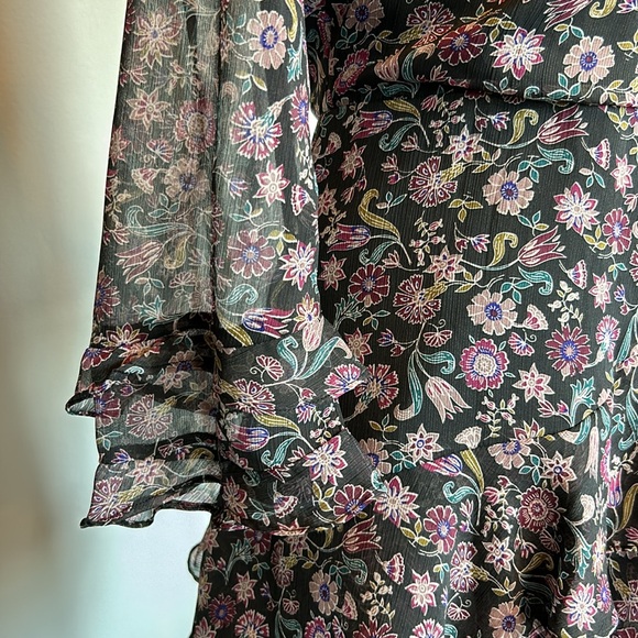 The Impeccable Pig | Black Floral Ruffled Fit & Flare Dress | Medium - Picture 7 of 16